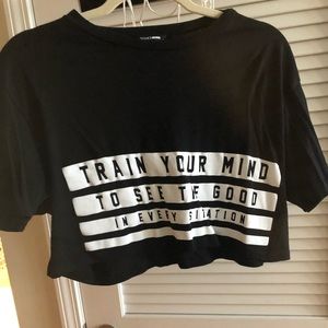 Black with white print Crop Top